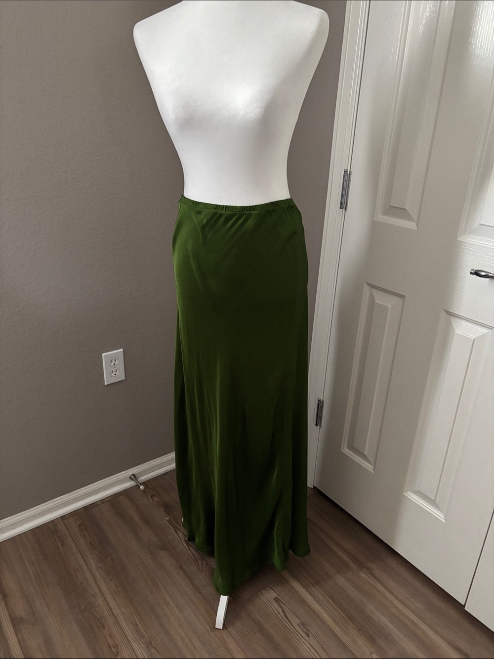 Bryn Walker - Olive Green Satin Maxi Skirt